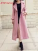 Women's Wool Blends 2023 Autumn and Winter Pink Woolen Long Slim Fit Thin Coat Over Knee Thick Womens Clothing 231020
