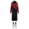 2ピースドレス大規模なプラス秋のドレスセット女性スリムな赤い隔離セータープルオーバーハイネックミディアム長さニットスカート2ピースセット231020