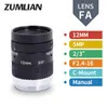Lente 5.0MP C-mount 12 mm Distorsión Lentes de visión artificial de iris manual 2/3" F2.4 Cámara con zoom de enfoque FA