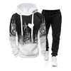 Men's Tracksuits Men's Hooded Clothes Speckled Ink Print Fashion Casual Sweater Long Sleeve Fleece Hooded Sports Sweater Set Wholesale 231021