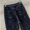 Jeans For Women Designer Monogram Print Denim Straight Leg Loose Stylish Black Denim Pants