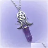 Colliers pendants Triple Moon Déesse Crystal Pentagram Collier Hexagon Stone Wiccan Wiccan Collier Bijoux Femmes Créative Dhzcv