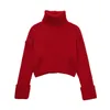 Women's Sweaters Red Turtleneck Cropped Sweater Women Long Sleeve Knit Top Fall Winter Sweaters Tops High Neck Pulls Pullover Women Jumper 231020