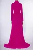 Abiti casual Accattivanti fucsia Chiffon asimmetrico Donna Maxi collo alto Maniche lunghe Abiti lunghi modesti con fiocco Abito femminile