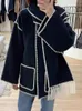 Mulheres misturas de lã traf com cachecol oversize manga longa mulheres trench coat quente grosso botões solto jaqueta feminina windbreak inverno 231021