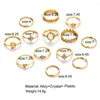 Cluster-Ringe 13 Teile/satz Frauen Mode Herzen Fatima Hände Jungfrau Maria Kreuz Blatt Hohl Geometrische Kristall Ring Set Hochzeit Schmuck