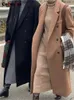 Женское полушерстяное пальто Covotee для женщин, осень-зима, модные повседневные свободные офисные женские двубортные однотонные длинные костюмы 231021