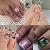 Kunstnagels Teennagels Vierkant Kort Volledige dekking 24PCS Eenvoudige Franse witte rand Strass teen met nagelriemhoezen