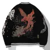 Men's Down Parkas Thicken Bomber Jacket Men Dragon Phoenix Animal Embroided Jbaseball Ackets Winter Japanese Retro Outwear Warm Velvet Coat 231020