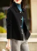 レディースウールブレンドファッションエレガントな女性コート韓国版シンプルソリッドカラーウールの気質ゆるい秋の短いジャケット231021