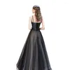 Runway Dresses Black Spaghetti Strap Evening Dress Shiny A-Line Sleeveless Floor-Length Pageant Formal Occasion Celebrity Party Prom Gowns