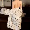 Mulheres sleepwear 2023 sexy robe pijama conjunto de veludo dourado amor onda ponto outono camisola suave simplicidade senhoras homewear