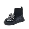 Boots 2024 Spring And Autumn Children's Leather Girls' Knitted English Bowknot Single Short