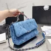 Womens Designer Blue Denim 19 Series Camellia Bags With Silver Metal Hardware Turn Lock Armelelt Chain Handle Totes Crossbody Shoulder Handbags 26cm