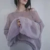 Camisetas tejidas para mujer MEXZT Vintage Hollow Out Thin Sweater Sexy Slash Neck Knit Jerséis Coreano Dulce Elegante Suelto Suave Sudadera Tops 231020