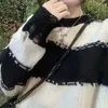 Swetry damskie gotycka streetwear w paski dzianinowy sweter kobiety harajuku punk pusta dziura luźne pulovery topy e-girl grunge e-girl