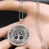 Collares colgantes Vintage Árbol de la vida Collar para mujeres Hombres Acero inoxidable Color Plata Planta Redonda Yggdrasil Joyería N7812S0