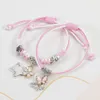 Three Friends Woven Bracelet Korean Style Cute Butterfly Flower Star Girls Friendship Bracelets Charms Vsco Braid Bangle Set Aesthetic Jewelry Accessories Gifts