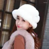 Berets Women's Thickened Luxury Fur Straw Hat Mink Top Lovely Floral Decoration Outdoor Windproof