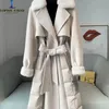 Women's Wool Blends Double Sided Woolen Coat for Women Full Mink Collar Long Windbreaker Adjustable Waist European Winter 231020