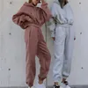 Survêtements pour femmes Sweat à capuche chaud et pantalon ensemble surdimensionné Y2K vêtements de sport pour femmes automne et hiver ensemble de laine 231021