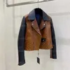 Veste de créateur femmes manteau en cuir montage à manches longues revers diagonale fermeture éclair en cuir simulé moto vestes courtes femmes beau haut