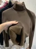 Kvinnor stickar tees turtleneck vintertröja kvinnor elegant tjockare sammet fodrad varm sueter stickad pullover smala toppar tröja stickkläder jumper 231021