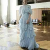 Basic Casual Dresses Msikoods Light Blue A Line Prom Ruffles Pleat Evening Gowns Muslim Arabic Party Special Occasion Dress 231021