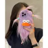 携帯電話のケース韓国スーパーかわいい3DロングヘアDIYモンスターボウカメラレンズケースiPhone 11 12 13 14 15Pro Max Furry Hand Warmer Cartoon Cover 231021