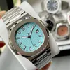 Esportes masculinos relógios azuis Dial Blue Designer de 40 mm Fivela dobrável 904L Aço inoxidável Sapphire Crystal Glass S19 Mecânica automática de alta qualidade Montre de Luxe Watch