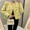 Vestes Femmes Luxe Tweed Double Boutonnage Veste Courte Femmes Français Élégant Laine O Cou Manteaux Femme Mode Jaune Outwear Tops 231020