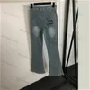 Jeans kvinnor järnborrbok bokstav design bokstav ficka hög midja smala casual blossing blå jeans