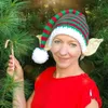 Chapéu de natal moda para crianças e adultos chapéu de natal chapéu de lã tecido à mão bonito bola de lã quente outono e inverno chapéu de malha listras de orelha de elfo