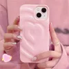 Чехлы для мобильных телефонов Корея INS Cute 3D Love Heart Folds Pink Girl Мягкий чехол для iPhone 14 Pro Max 13 12 11 Сплошной цвет Силиконовая противоударная задняя крышка 231021