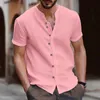 Men's Casual Shirts Retro Style Summer Men's Casual Cotton Linen Shirt Mock Neck Solid V-Neck Short Sleeve Loose Top Handsome Shirt US Size 231020