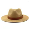 Berets Panamá Soft Shaped Chapéu de Palha Verão Mulheres Homens Ampla Brim Beach Sun Cap UV Protection Belt Trim Fedora