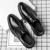 Dress Shoes Pointed Leather Men's Business Formal Wear Casual Plaid Bridegroom Wedding Black Soft End Small