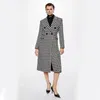 Mulheres misturas de lã moda houndstooth falso jaqueta feminina outono coreano elegante único breasted longo casaco inverno grosso quente mistura outwear 231020