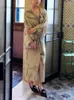 Robes décontractées dames rétro peinture à l'encre impression longue robe femme torsion noeud col en v style vintage midi robe 2023 femmes élégantes