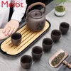 Heupflessen Paars Zand Theepot met lushandvat Grote ketel Gesneden patroon Theeservies Japanse stijl Keramische pot Huishouden