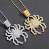 Nouveau mode jaune blanc plaqué or Bling CZ Latge Spider pendentif collier pour hommes femmes Hip Hop bijoux avec chaîne de corde de 3mm 24 pouces