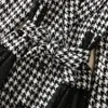 Outono preto houndstooth painéis lantejoulas tweed vestido manga longa entalhado-lapela com cinto longo maxi vestidos casuais s3o141011