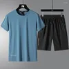 Survêtements pour hommes Ensembles d'été Séchage rapide Soie de glace Survêtement respirant Couleur unie Plus Taille Mode Casual Running Gym Set Bermuda