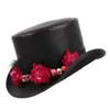 Basker kvinnor läder topp hatt lday dusch fedora magi blomma skalle cosplay party cap 3 storlek storlek
