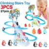 RC Robot Kids Electric Climbing Stairs Toy DIY Small Dinosaur Rail Racing Track Music Roller Coaster Duck For Baby Gift 231021