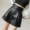 Shorts femininos preto pu mulheres 2023 outono inverno cintura alta faux couro senhoras casual a-line larga bota de perna