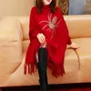 Women's Sweaters Poncho Women Sweater Cape Pullover Winter Black Turtleneck Tassel Knitted Tops Jersey Mujer Ladies Diamonds Shawl Pull