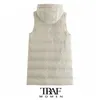 Women's Vests TRAF Women Fashion Drawstring Hood Thick Warm Padded Waistcoat Vintage Sleeveless Snap-Button Female Outerwear Chic Top 231020