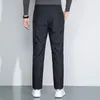 Herrenhose Winter Herren schwarze Gänsedaunen leichte dicke Thermo-Pufferhose elastische Taille warme gerade bequeme gemütliche Kleidung 231020