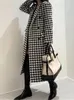 Women's Wool Blends Houndstooth Coat Women Vintage Faux Overcoat Female Autumn Winter Thick Warm Jacket Ladies Korean Fashion Long Blend Coats 231020